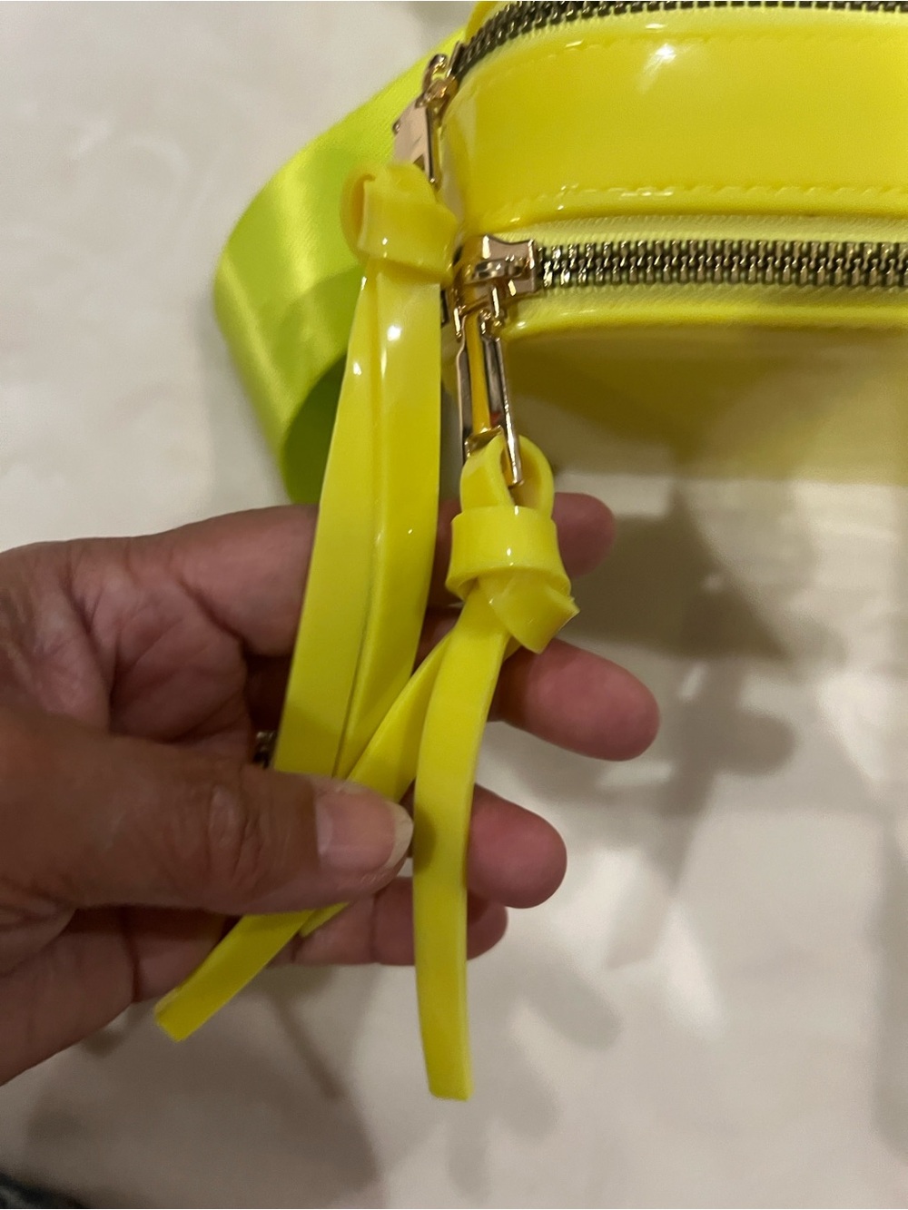 Caleesa Neon Yellow Patent Vegan Crossbody Bag - Picture 6 of 9